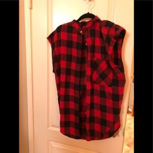 NSF RED TARTAN FLANNEL VEST